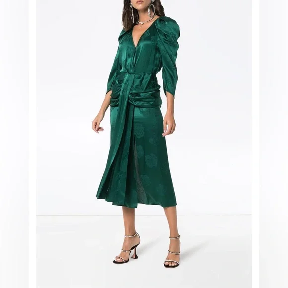 Magda Butrym Dresses | Magda Butrym Ruched Silk Jacquard Midi Dress In Green Size 38/Us6 | Color: Green | Size: 6 | Rubyspot's Closet Magda Butrym Dresses | Magda Butrym Ruched Silk Jacquard Midi Dress In Green Size 38/Us6 | Color: Green | Size: 6 | Rubyspot's Closet